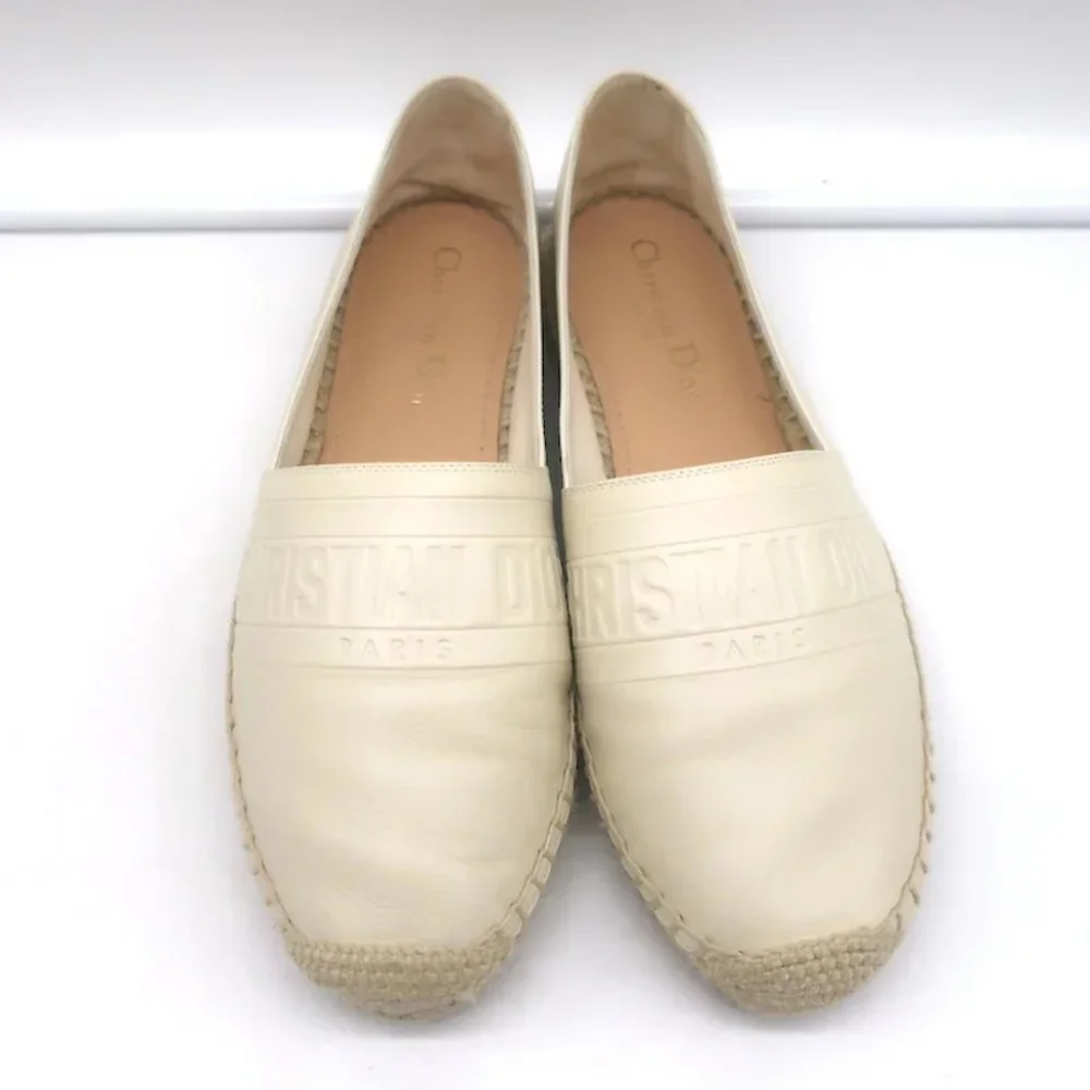Christian Dior Granville Espadrilles Off-White Embossed Leather Size 37.5 D - Picture 4 of 11